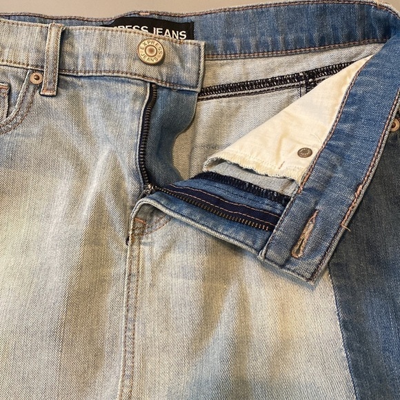 Express Dark & Light Color Contrast Denim Mini Skirt - Picture 8 of 11